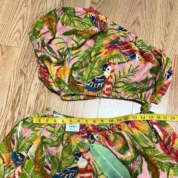 New! Farm rio medium mackaw leaves one shoulder mini dress with pockets.